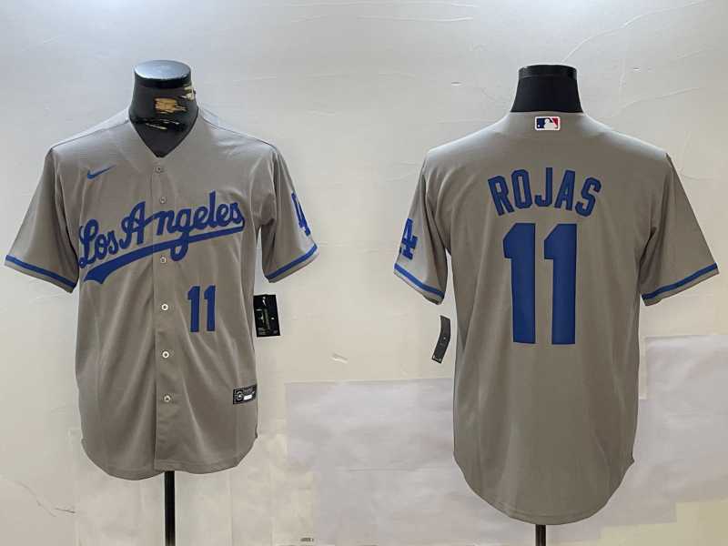 Mens Los Angeles Dodgers #11 Miguel Rojas Number Grey With los Cool Base Stitched Jerseys